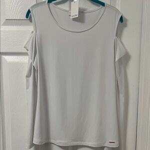 Calvin Klein Women's Elegant White Knit Long-Sleeve with Open Shoulder - size L